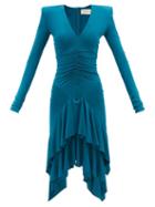 Alexandre Vauthier - Gathered Padded-shoulder Jersey Dress - Womens - Dark Blue