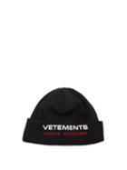 Matchesfashion.com Vetements - Haute Couture Logo-embroidered Virgin-wool Beanie - Mens - Black