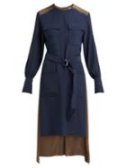 Matchesfashion.com Chlo - Panelled Silk Crepe De Chine Midi Dress - Womens - Brown Navy