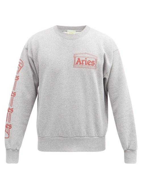 Matchesfashion.com Aries - Column Logo-print Cotton-jersey Sweatshirt - Mens - Grey