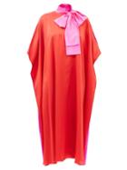 Halpern - Bow-neck Silk-faille Kaftan Dress - Womens - Pink Multi