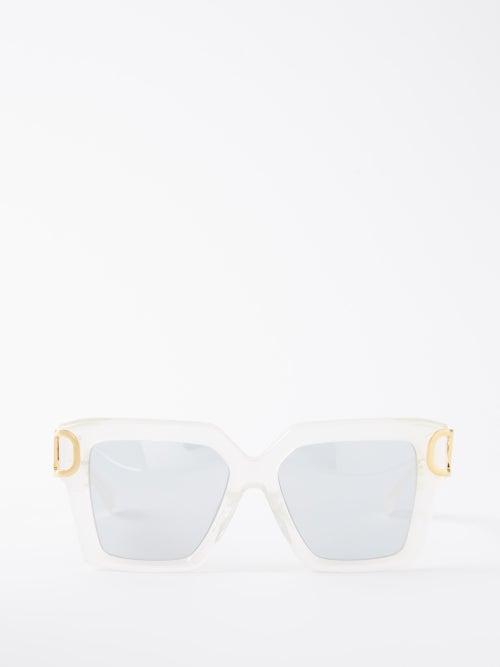 Valentino Eyewear - V-uno V-logo Oversized Square Acetate Sunglasses - Womens - White Gold Multi