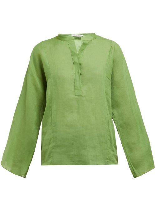 Matchesfashion.com Three Graces London - Angelique Ramie Poplin Blouse - Womens - Green