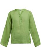 Matchesfashion.com Three Graces London - Angelique Ramie Poplin Blouse - Womens - Green