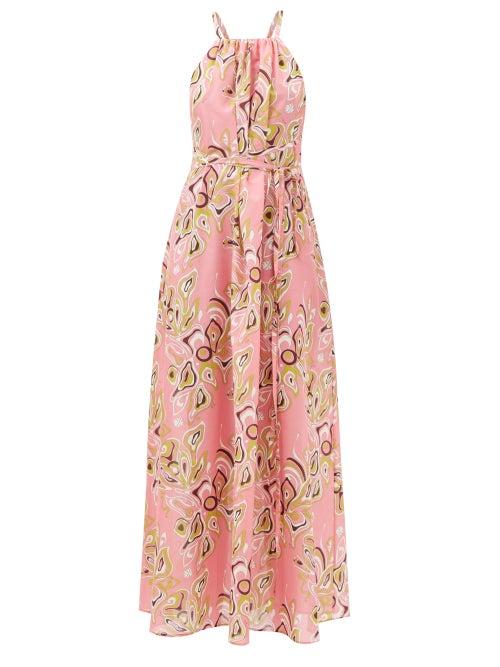Emilio Pucci - Africana-print Cotton Maxi Dress - Womens - Pink Print