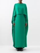 Valentino - Caped-shoulder Silk-cady Gown - Womens - Green