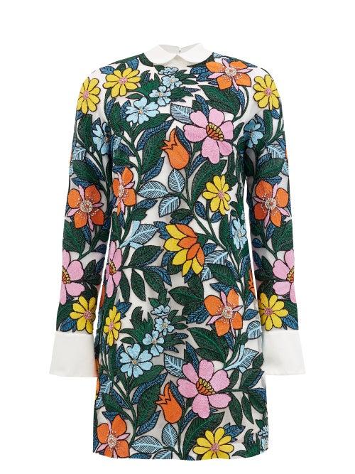 Matchesfashion.com 0 Moncler Genius Richard Quinn - Beaded Floral-embroidered Organza Mini Dress - Womens - Multi