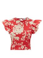 Matchesfashion.com Redvalentino - Tie-back Floral-print Cotton Top - Womens - Red
