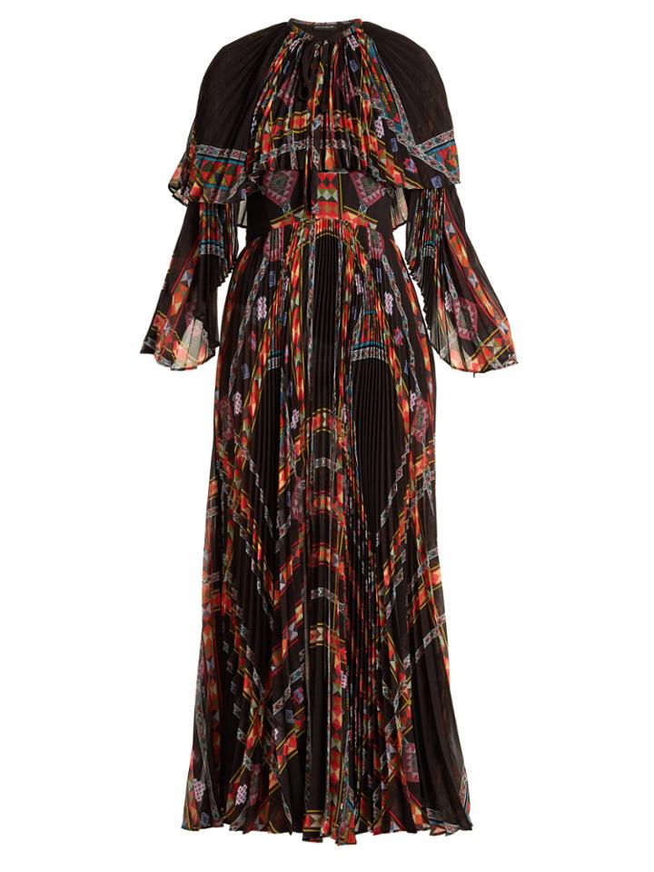 Etro Makalu Geometric-print Pleated Chiffon Gown