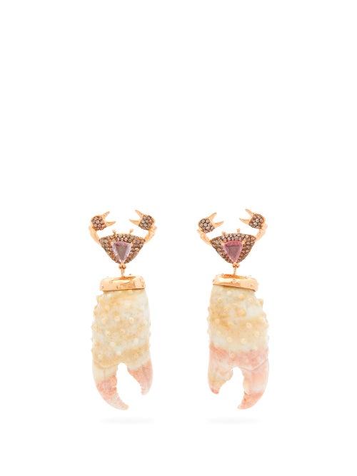 Matchesfashion.com Daniela Villegas - Attina Sapphire, Agate & 18kt Rose-gold Earrings - Womens - Pink Multi