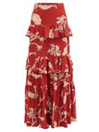 Matchesfashion.com Johanna Ortiz - Real Thinking Floral Silk-georgette Maxi Skirt - Womens - Red Multi