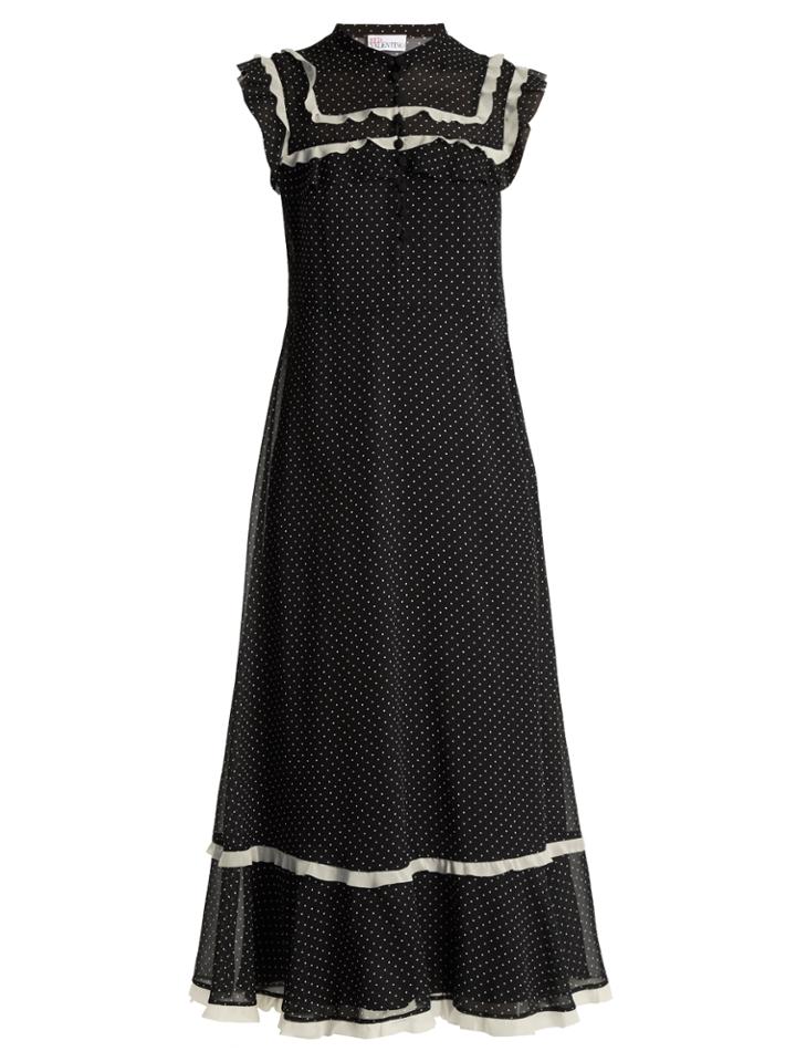 Redvalentino Polka-dot Print Ruffled Crepe De Chine Dress