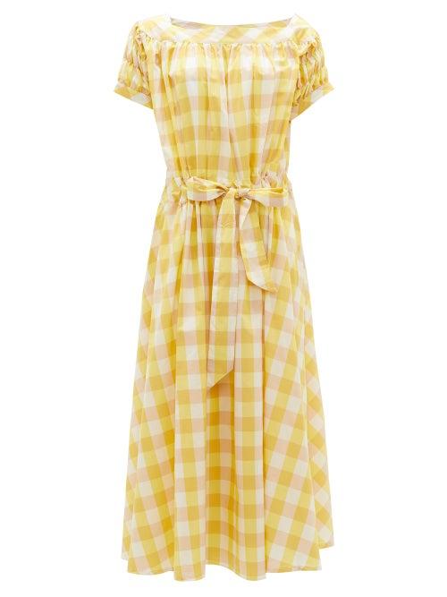 Matchesfashion.com Thierry Colson - Vera Gingham Cotton-blend Dress - Womens - Yellow Multi