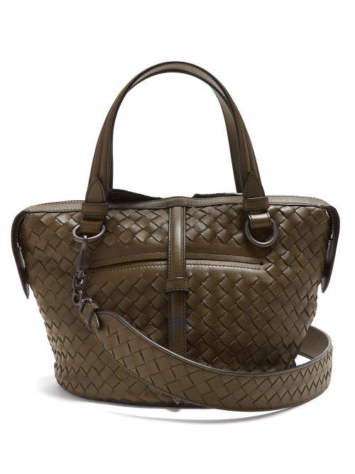 Matchesfashion.com Bottega Veneta - Tambura Small Intrecciato Leather Bag - Womens - Khaki