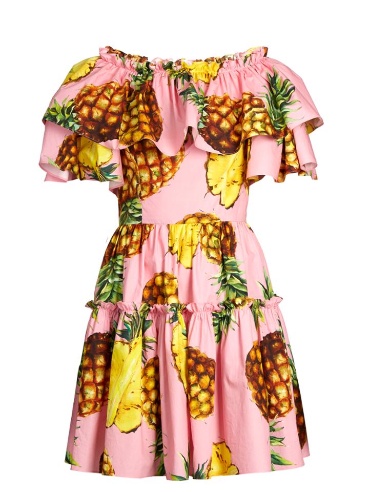 Dolce & Gabbana Pineapple-print Ruffled-panel Cotton Dress