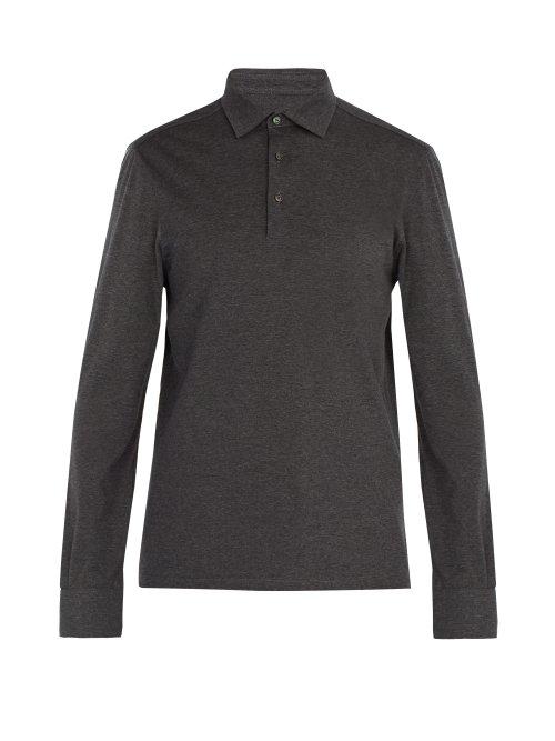 Matchesfashion.com Ermenegildo Zegna - Long Sleeved Wool And Cotton Blend Polo Shirt - Mens - Grey