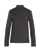 Matchesfashion.com Ermenegildo Zegna - Long Sleeved Wool And Cotton Blend Polo Shirt - Mens - Grey