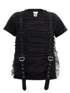 Matchesfashion.com Noir Kei Ninomiya - Ruched-tulle Strapped Cotton T-shirt - Womens - Black