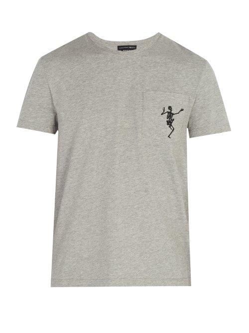 Matchesfashion.com Alexander Mcqueen - Dancing Skeleton Print Cotton T Shirt - Mens - Light Grey