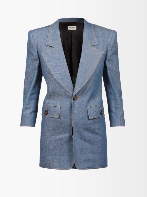 Saint Laurent - Wide-lapel Denim Blazer - Womens - Blue