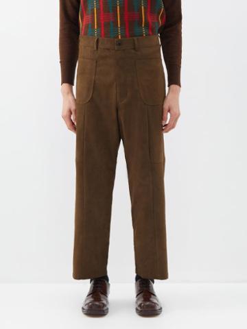 Sasquatchfabrix. - Patch-pocket Faux-suede Flared Trousers - Mens - Brown