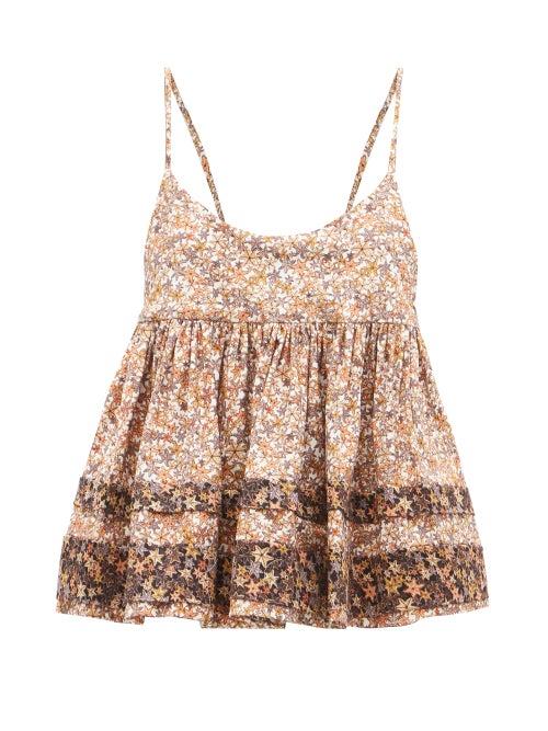 Matchesfashion.com Kika Vargas - Ramone Peplum Star-print Cotton-blend Top - Womens - Pink