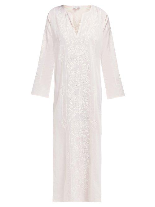 Matchesfashion.com Juliet Dunn - Floral Embroidered Cotton Midi Kaftan - Womens - Pink