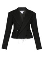 Bottega Veneta - Double-breasted Cropped Raw-hem Tweed Jacket - Womens - Black