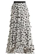 Norma Kamali Tiered Polka-dot Crepe Maxi Skirt