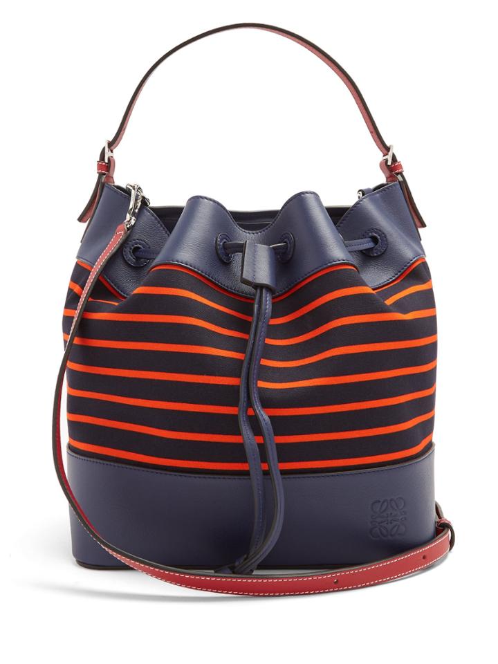Loewe Midnight Leather And Striped Canvas Bucket Bag