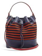 Loewe Midnight Leather And Striped Canvas Bucket Bag