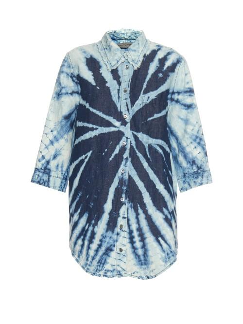 Raquel Allegra Tie-dye Cotton And Linen-blend Shirt