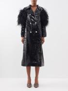 Germanier - Feather-trim Sequinned Coat - Womens - Black