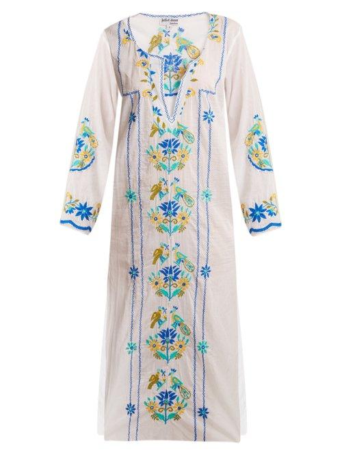 Matchesfashion.com Juliet Dunn - Floral Embroidered Cotton Kaftan - Womens - White Multi
