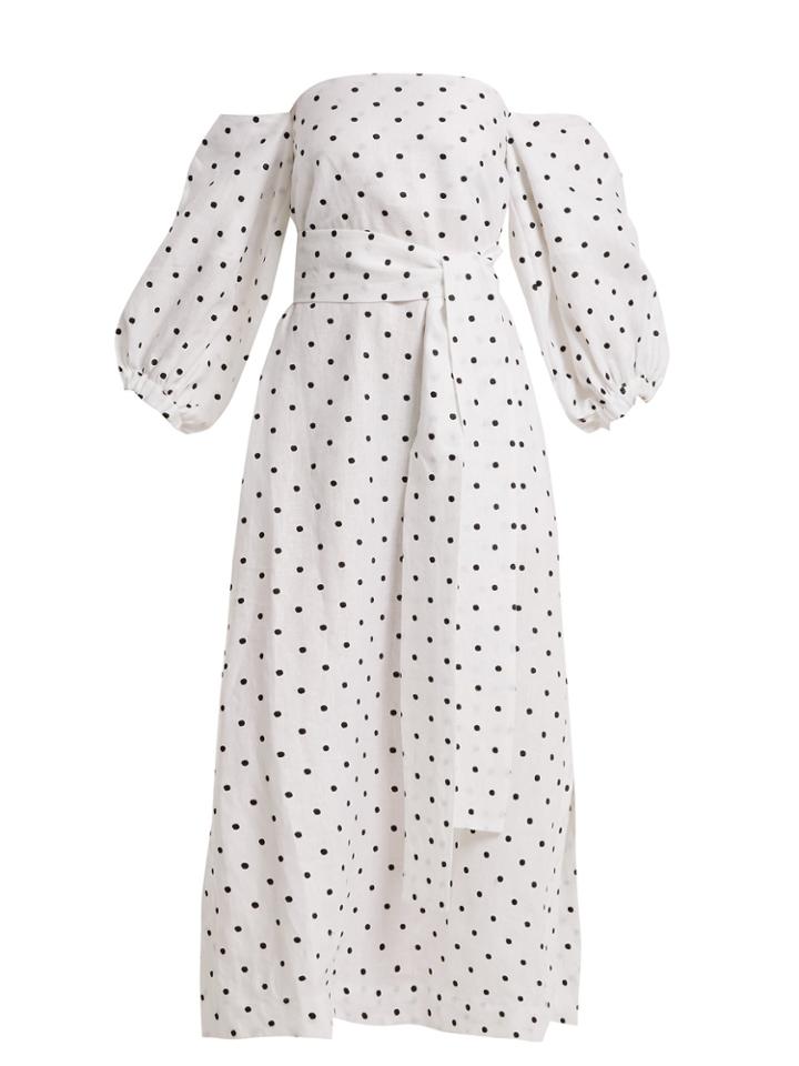 Lisa Marie Fernandez Rosie Off-the-shoulder Polka-dot Linen Dress