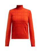 Matchesfashion.com Bottega Veneta - Intrecciato Grid Knit Cashmere Roll Neck Sweater - Womens - Red