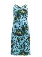 Matchesfashion.com Erdem - Vivianne Rose Print Satin Slip Dress - Womens - Blue Multi