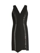 Matchesfashion.com Mugler - Leather Panelled V Neck Wool Blend Dress - Womens - Black