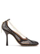 Matchesfashion.com Bottega Veneta - Chained-topline Fishnet-vamp Leather Pumps - Womens - Black