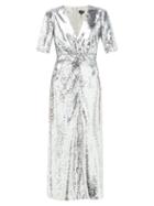 Matchesfashion.com Saloni - Eden V Neck Sequinned Dress - Womens - Silver