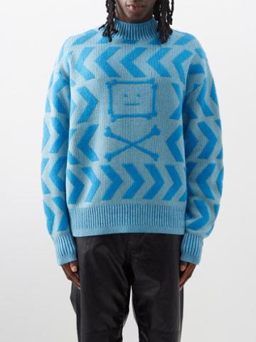 Acne Studios - Keith Cross Bones-jacquard Wool-blend Sweater - Mens - Blue