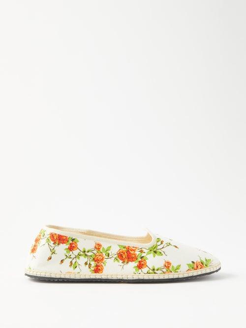 Vibi Venezia - X Emilia Wickstead Rose-print Cotton Slippers - Womens - Orange White