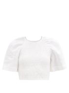 Three Graces London - Kiki Shirred Linen Cropped Top - Womens - White