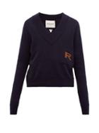 Matchesfashion.com Rochas - Logo Knitted Wool Blend Sweater - Mens - Blue