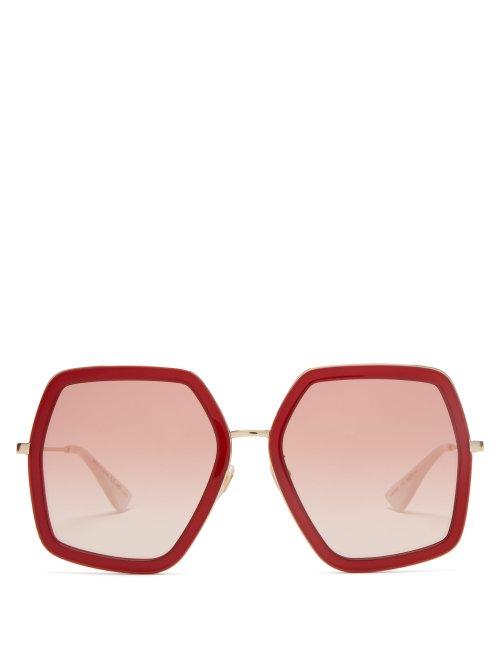 Matchesfashion.com Gucci - Geometric Frame Acetate And Metal Sunglasses - Womens - Red