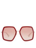 Matchesfashion.com Gucci - Geometric Frame Acetate And Metal Sunglasses - Womens - Red