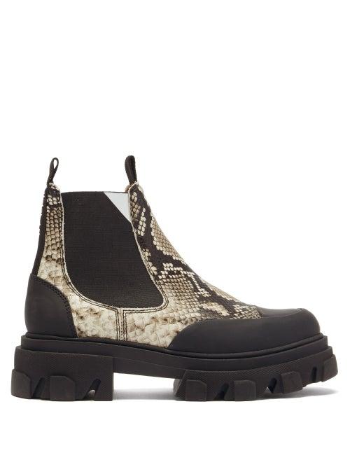Matchesfashion.com Ganni - Trek-sole Python-effect Leather Chelsea Boots - Womens - Python