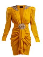 Matchesfashion.com Dundas - Floral Embroidered Silk Chiffon Mini Dress - Womens - Yellow Multi