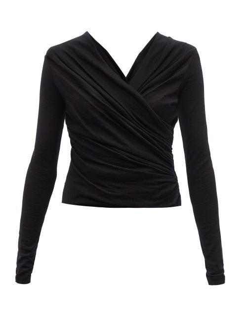 Ladies Rtw Giambattista Valli - Gathered Cashmere-blend Jersey Wrap Top - Womens - Black
