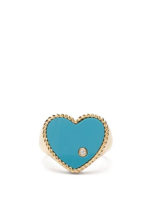 Matchesfashion.com Yvonne Lon - Diamond, Turquoise & 9kt Gold Signet Ring - Womens - Green Gold